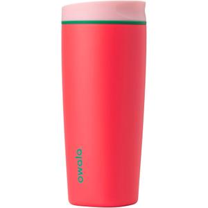 Owala SmoothSip Slider Insulated Stainless Steel Coffee Tumbler, Reusable Iced Coffee Cup, Hot Coffee Travel Mug, BPA Free 20 oz, Pink/Red (Strawberry Fields)