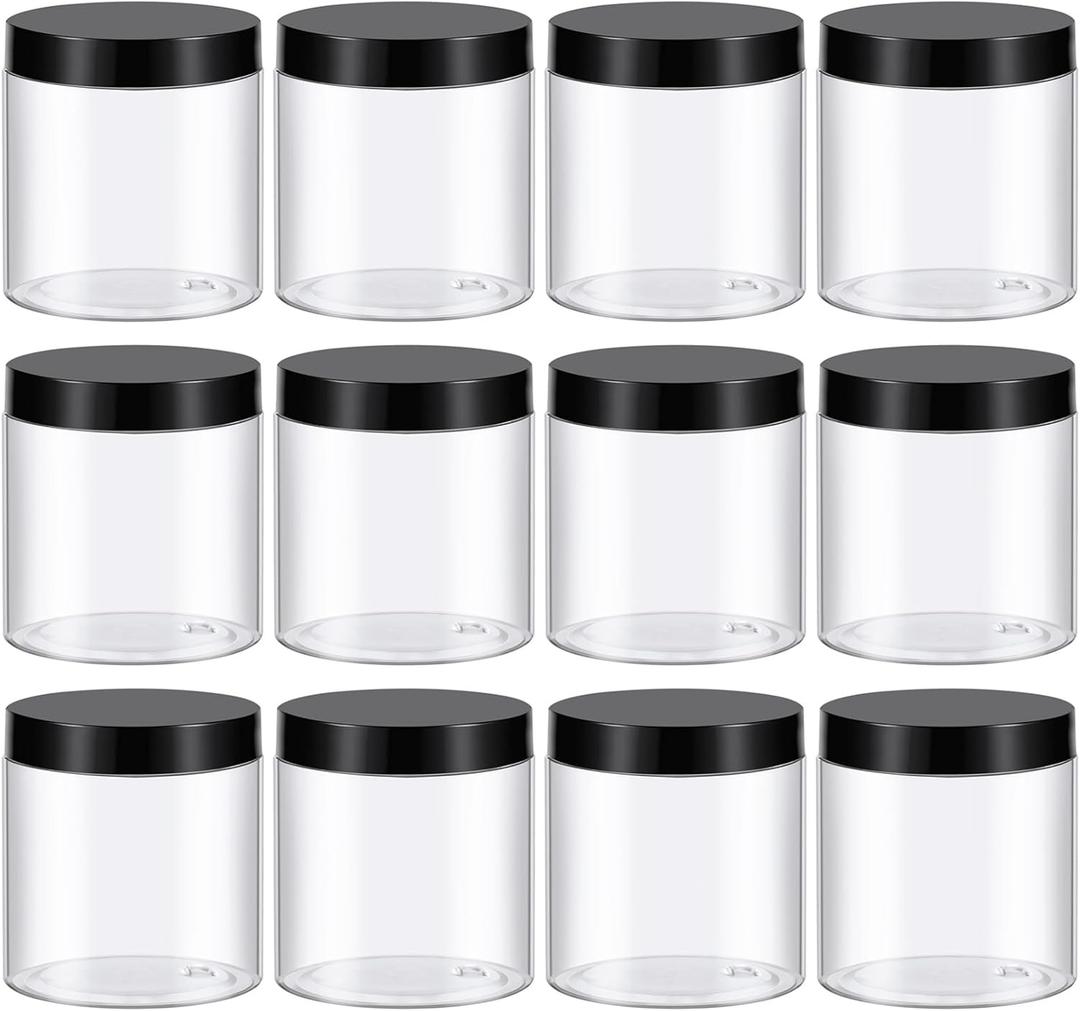 TUZAZO 8 Oz Plastic Container Jars with Lids BPA Free, Empty Round Clear Cosmetic Containers Plastic Slime Jars for Lotion, Cream, Ointments, Body Butter, Makeup, Travel Storage (12 Pack)
