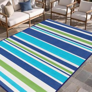 Outdoor Patio Plastic Rug Waterproof - Outdoor Rugs for Camper Outside, Rv, Porch Deck Rug Clearance, Area Carpet for Outside, Balcony, Patio Decor, Blue & Green, 5x8 ft