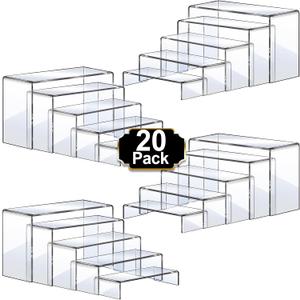 Aheroi Acrylic Risers, 20 Pcs 4 Set Display Stands, Clear Rectangular Risers for Decor, Cupcake Funko, Shoe Display (1-3-4-5-6IN)