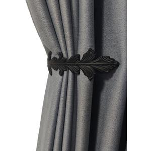 Curtain Holdbacks Vintage Leaf Design Curtain Drapery Tie Back - 2PCS (Black)