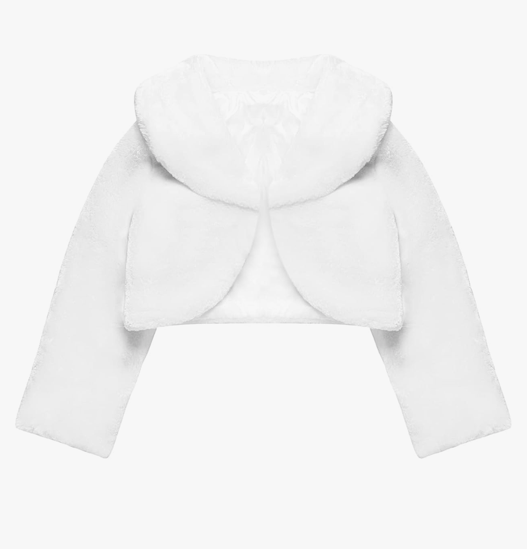 Blulu Girls Faux Fur Bolero Princess Shawl Wraps Girls Shrug Coat Jacket Flower Cape Wedding Party Dress 10-11Y