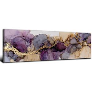 Abstract Purple and Gold Canvas Wall Art Living Room Bedroom Wall Decor Modern Marble Fluid Texture Prints Picture Watercolor Minimalist Foil Ink Poster Neutral Artwork for Bathroom Decorations 14x48