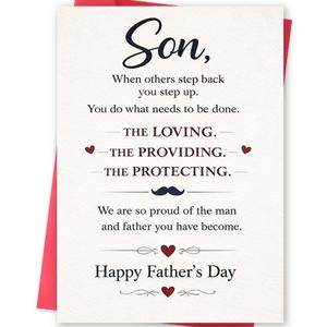3 x Fathers Day Card for Son, Happy Father's Day Son Card, Fathers Day Gift for Him, Heartfelt Greeting Card for the Loving Providing Protecting Dad He Has Become