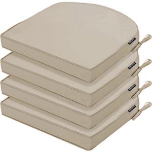 Outdoor Chair Cushions Set of 4 Waterproof Patio Chair Cushions with Tie Color Fastness Thick Outdoor Seat Cushion for Garden Lawn Round Corner Cream 17x16 Inch