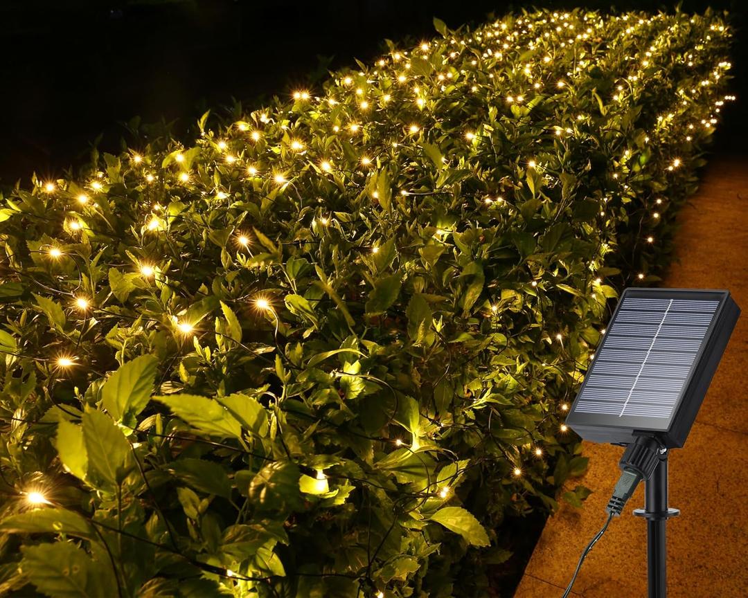 iBaycon Solar Net Lights, 5ft 5ft Mesh with 8 Modes, Waterproof for Xmas Trees, Parties, Gardens, Weddings, Outdoor Decorations (Warm White)