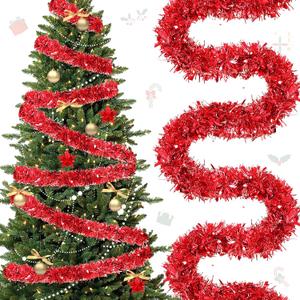 118 Feet Christmas Tinsel Garland Glitter Tinsel Twist Metallic Tree Shiny Hanging Ceiling Garland Decorations for Indoor Outdoor Holiday Party(Red)