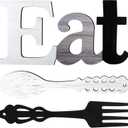 Jetec Set of Eat Sign, Fork and Spoon Wall Decor, Rustic Wood Decoration, Cute Eat Letters for Kitchen and Home, Decorative Hanging Wooden Letters, Country Wall Art for Room(Stylish Colors)
