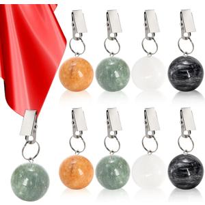 Goaste 8 Pieces Tablecloth Weights, Table Cloth Pendant Stones with Metal Clips, Ball Shape Marble Table Cover Hangers, Heavy Duty Clip Weights for Outdoor Picnic Tables, Curtains, Flags, Banners