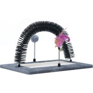 Interactive Toy with Scratching Pads for Indoor Cats,Interactive Cat Toy with Feather Toys and Self-Grooming Brush,Interactive Cat Toy for Indoor Cats,Grey (Square)