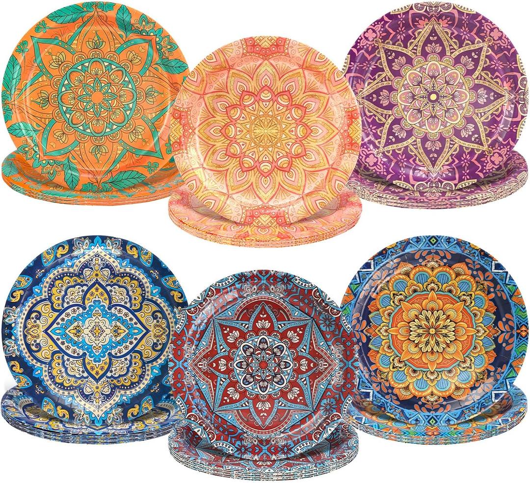 AnyDesign Boho Paper Plates Disposable Plates Vintage Bohemian Style Dessert Dinner Decorative Plate for Kitchen Birthday Party Wedding Holiday Picnic Gatherings Supplies, 36 Pcs