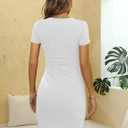 Laughido Women's Short Sleeve Ruched Bodycon Mini Sundress Summer Casual T Shirt Dress (L)