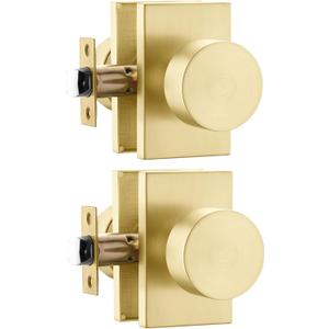 Goldenwarm Gold Door Knobs Passage, Zinc Alloy Brushed Gold Passage Door Knob, Heavy Duty Modern Hall and Closet Door Knobs, Hallway (2 Pack)