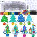 Winlyn 24 Sets Potted Christmas Tree Suncatchers Ornaments Decorations DIY Window Paint Art Suncatchers Winter Crafts Painting Kits for Kids Classroom Activities Art Project Party Favors