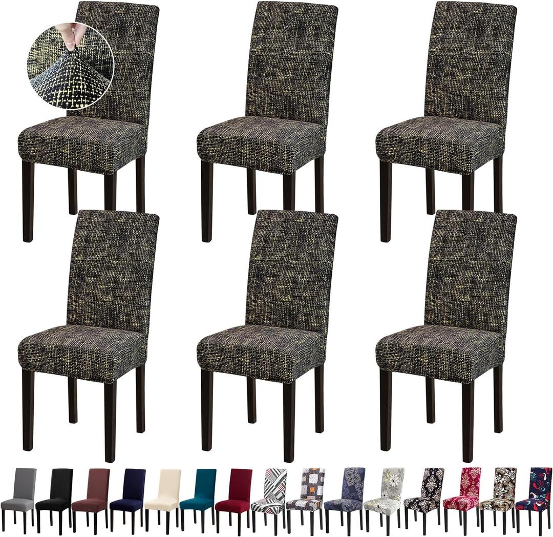 Chair Covers, Stretch Kitchen Dining Room Chair Covers Set of 6, Removable Washable Dining Chair Slipcovers for Home, Hotel, Banquet (Hemp Coffee Pattern)
