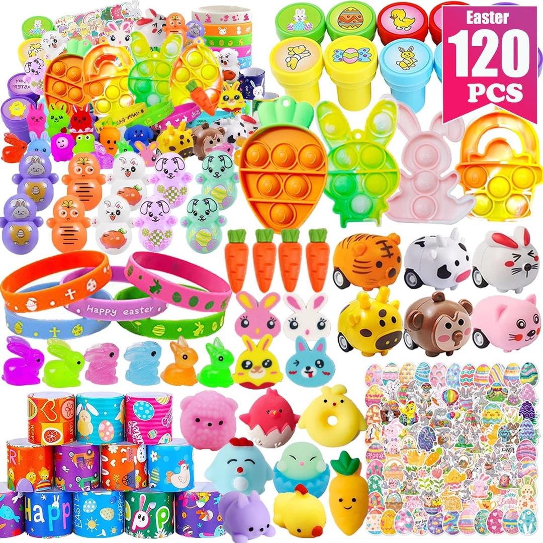 120 Pack Easter Egg Fillers, Easter Basket Stuffers for Kids Girls Boys, Easter Party Favors, Easter Egg Stuffers, Easter Gifts, Easter Toys Bulk, Classroom Prizes, Pinata Goodie Bags Stuffers