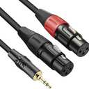 JOMLEY Dual XLR Female to 3.5mm Y-Splitter Cable, Unbalanced XLR Female to 1/8 Inch Mini Jack TRS Stereo Aux Interconnect Audio Mic Breakout Patch Cord - 3 Meter