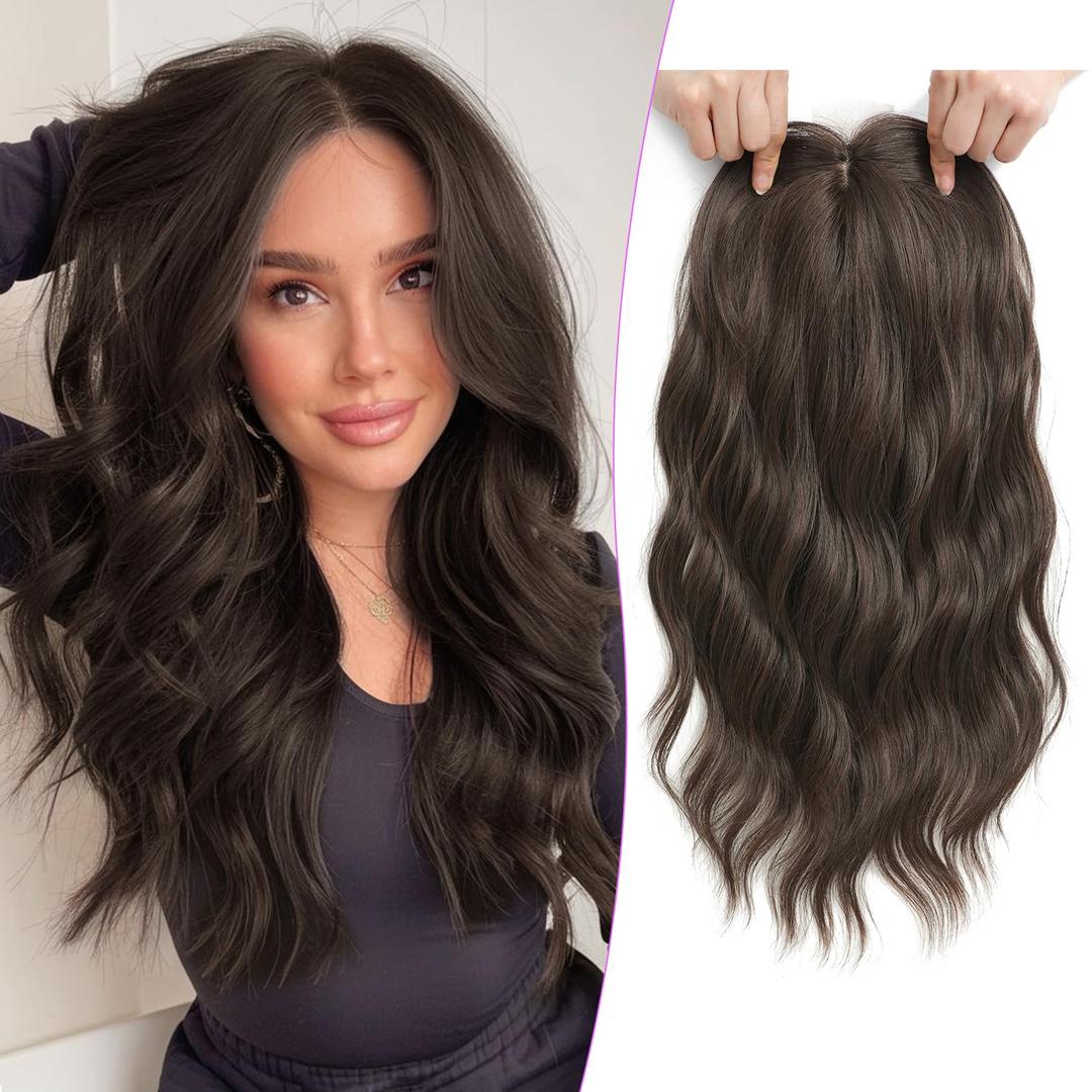 PANEWAY Hair Toppers For Women 20inch Long Wavy Curly Hair Topper Soft Brown Synthetic Wiglets