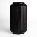 Black Ceramic Vase, 8 Inch Ribbed Flower Vase for Bouquet and Pampas Grass, Modern Wide Mouth Decorative Vase for Dining Table, Kitchen Shelf, Wedding Centerpiece
