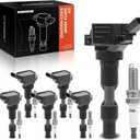 A-Premium Set of 6 Ignition Coil Pack and Iridium Spark Plugs | Compatible with Kia Sedona 2018-2020, Telluride 2020-2023, Cadenza 2016-2020, Sorento & Hyundai Palisade & Genesis G80