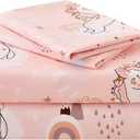 JSD Pink Unicorn Kids Sheet Set Full Size, 4 Piece Girls Rainbow Printed Microfiber Bed Sheets Deep Pocket