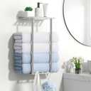 KLJKPA Towel Racks for Bathroom, Wall Mounted Bath Towel Holder Storage Organizer for Rolled or Folded Towels, Towel Storage for Small Bathroom (Brushed Nickle)
