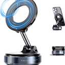 2 x Vacuum Suction Cup Magnetic Phone Holder, Upgraded 360 Adjustable Magnetic Suction Cup Phone Mount for Car/Gym/Mirror/Smooth Surface, for iPhone, Android Smartphones(Black)