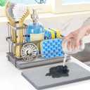 HapiRm Sink Caddy Sponge Holder - Kitchen Sink Organizer with Instant Drying Stone and Brush Holder, Stainless Steel Sponge Caddy for Kitchen Countertop - Brushed Nickel