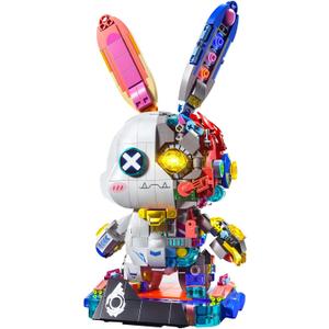 Mechanical Rabbit Building Set - Punk Style Animal Collection Toy Robot Bunny Sets with LED Light Neon Style Collectible Building Toy Home Decor Gift for Boys Girls Adults Teens Kids Ages 12+, 1377PCS