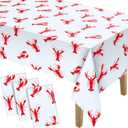 3 x Touman 4 Pieces Crawfish Tablecloth Birthday Party Lobster Table Covers White and Red Crawfish Table Cloth for Party Decoration Supplies, 108 x 54 Inches