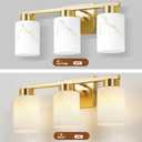3-Light Bathroom Light Fixtures, Modern Vanity Lights, Gold Metal Wall Lamp with White Marble Glass for Bathroom, Mirror, Living Room, Bedroom, Cabinet, Porch, Hallway, E26 Base