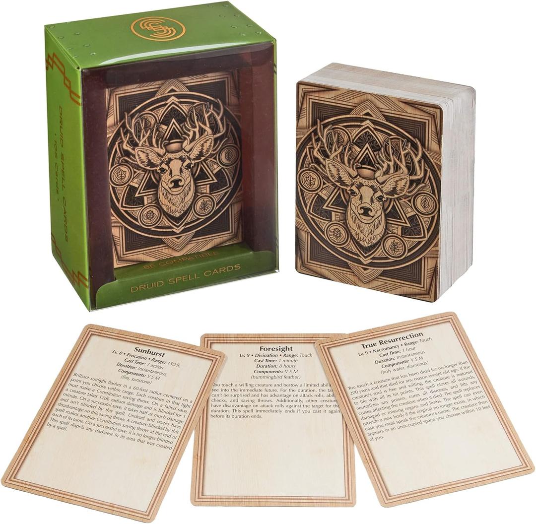 Stratagem Spell Cards - DND 5e Compatible - Quick Reference Class Ability Decks - Pocket Sized RPG Spellbook Cards - Roleplaying Game Player Accessories - TTRPG Fantasy Adventure Accessory (Druid)