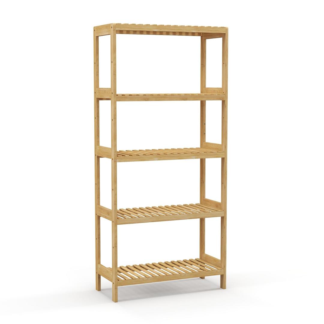 Bamboo Shelf,Bamboo Shelf Stand Utility Storage Shelf Multifunctional Bathroom Kitchen Living Room Holder Plant Flower Stand (5-Tier)