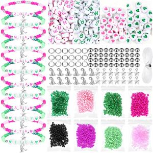 Ferreve 1950 Pcs Witch Beads Bracelets Making Kit Pink and Green Party Favors DIY Friendship Bracelets Craft Jewelry for Witch and Princess Birthday Party Favors Halloween Christmas Gifts