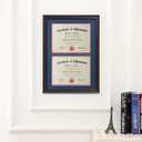 ELSKER&HOME Double Certificate Frame-Cherry Wood Color - 2.0mm Panels-Made for Document&diploma For TWO 8.5x11 Inch with Mat and 14x20 Inch without Mat(Double Mat,Navy with Red Rim)