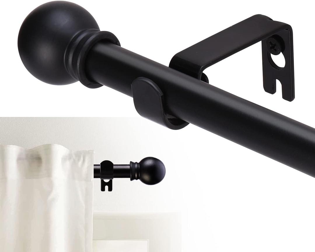 Curtain Rods for windows 32-62 inch, 5/8 inch Decorative Matte Black Splicing Heavy Duty Metal Curtain Rod set with Brackets (32-62", Black)