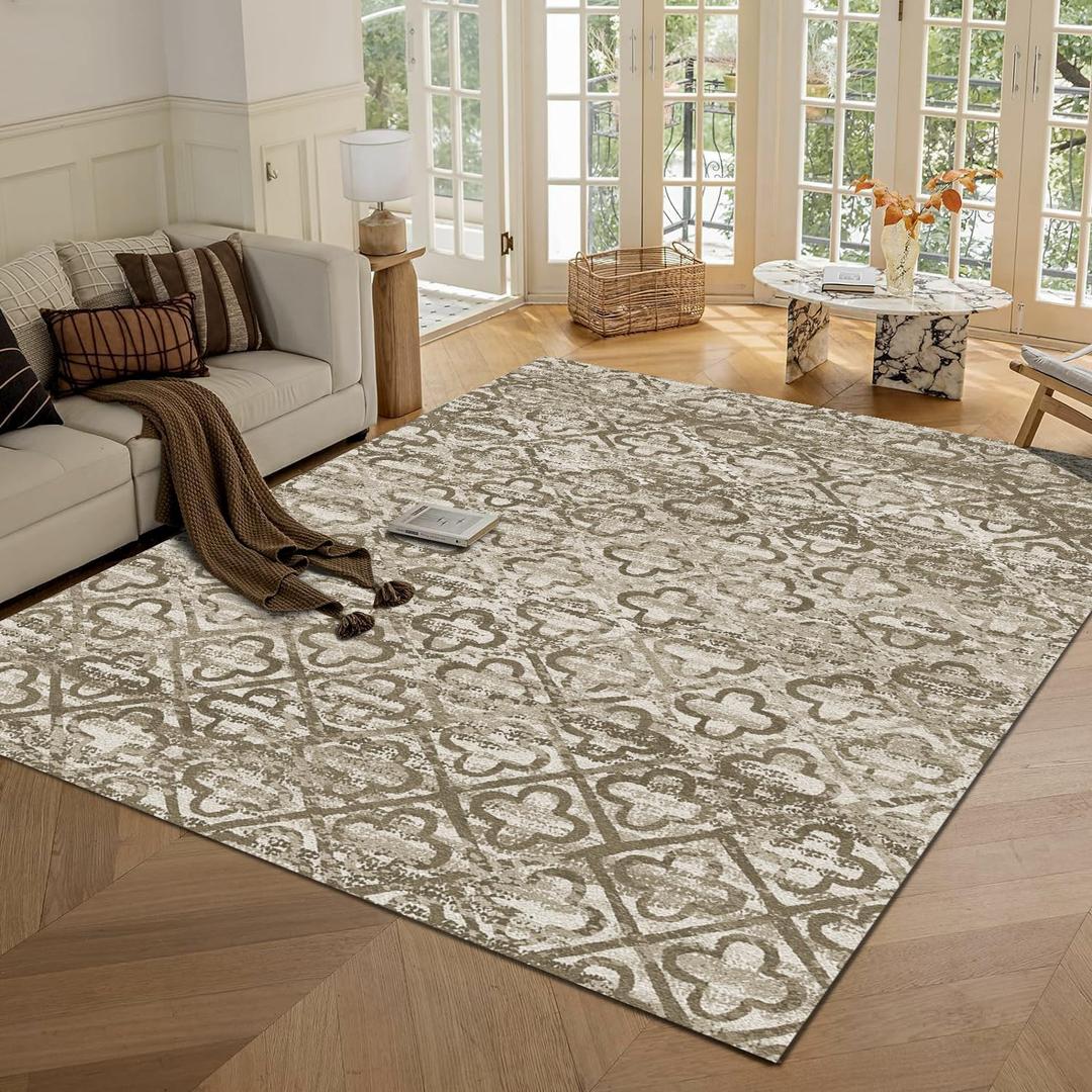 Washable Area Rugs, 3' x 5 ' - 1/6 Thick - Stain & Water Resistant Non-Slip - Perfect Resistant Rug for Living Room, Bedroom, Nursery, Pet & Child Friendly, Vibrant Colors Rugs, Brown