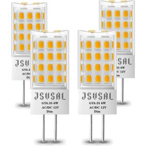 GY6.35/G6.35 LED Bulb Dimmable, T4 JC Type Bi-pin Base,AC/DC 12V Soft White 3000K,6W Equivalent to 50-65W G6.35/GY6.35 Halogen/Xenon/Incandescent Replacement Bulb,4-Pack