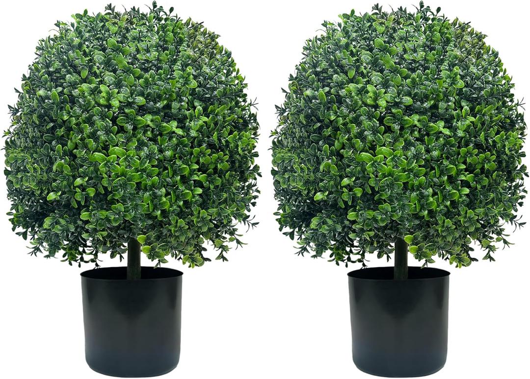 Artificial Boxwood Topiary Ball Trees 20 Inch 2pcs UV-Anti Greenery Decorative Faxu Plants for Home Front Porch, Indoor Walkway, Entryway Indoor & Outdoor Decor
