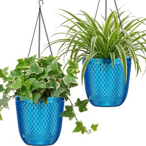 QCQHDU Hanging Planters for Indoor Plants, 2-Pack 7.2 Inch Self Watering Hanging Pots, Plastic Plant Hanger with Drainage Holes and 3 Hooks Chains for Garden Home (Klein Blue)