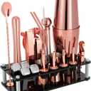 Cocktail Shaker Set, 23-Piece Boston Stainless Steel Bartender Kit with Acrylic Stand & Cocktail Recipes Booklet, Professional Bar Tools for Drink Mixing, Home, Bar, Party - Gold Rose