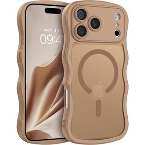 BENTOBEN for iPhone 17 Pro Case for Women Girls, Compatible with MagSafe, [Curly Wave Edge] [Full Camera Protection] [17 FT Drop Protection] Magnetic Phone Case for 17 Pro 6.3 Inch, Desert Titanium