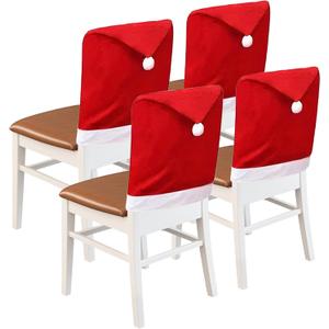 Christmas Chair Covers Hat Chair Back Covers for Xmas Holiday Chair Covers Set of 4, Stretch Parsons Chair Slipcovers Removable Washable kitchen for Home Hotel Banquet Holiday Decoration(4Pcs) (Red)