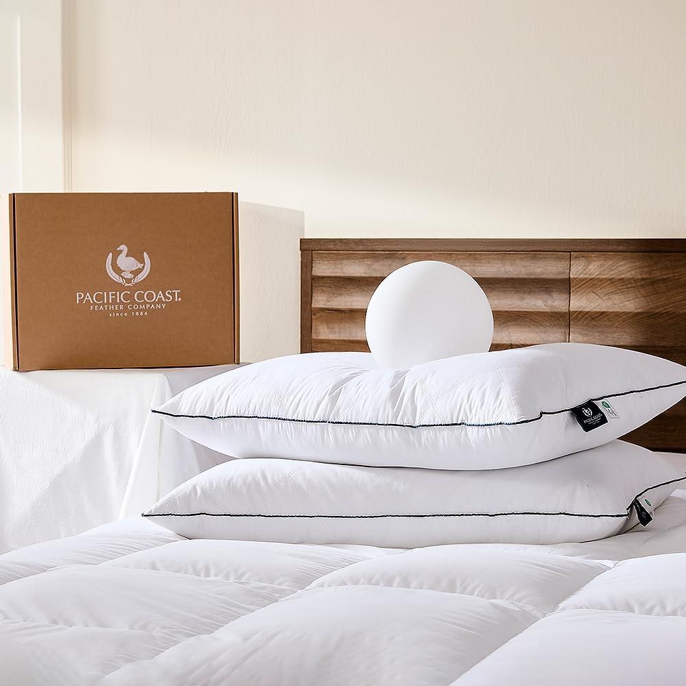 Pacific Coast Premium Goose Feather & Down Bed Pillows Queen Size 2-Pack, Hotel Quality Collection, Medium Support for Side & Back Sleepers