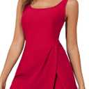 Aleumdr One Piece Swimdress Swimsuit for Women Tummy Control Split Swim Dress Skirt Bathing Suit with Pockets (Red, XL)