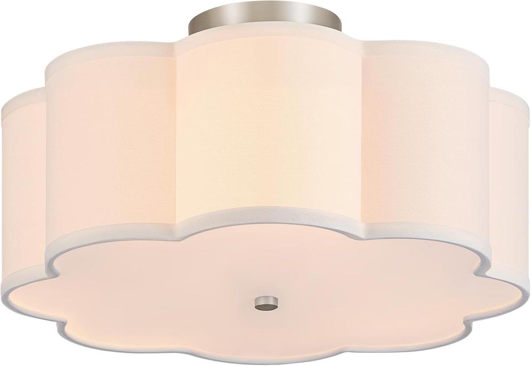 VONLUCE Semi-Flush Mount Ceiling Light, 15.7" Modern 3-Light Ceiling Light Fixture with White Petal-Shaped Shade 3 E26 Sockets for Bedroom Entryway Living Room, Nickel Finish, ETL Certificated