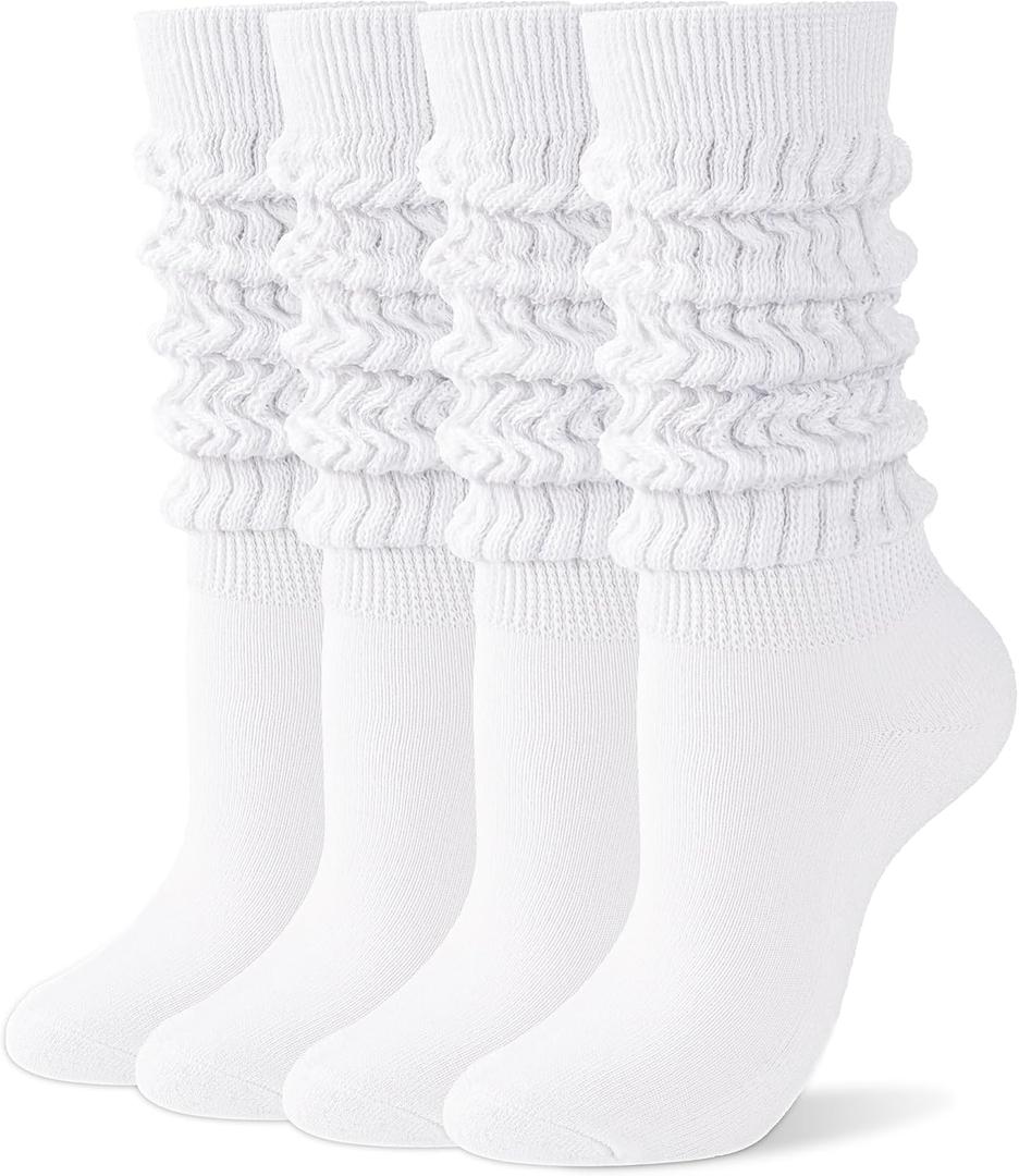 2 x HONGTEYA Slouchy Socks for Women, Knee High Boot Socks Scrunch Leg Warmers, Soft Cozy Valentines Day Gifts for Her (White)