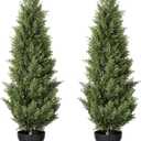 3FT Artificial Topiary Cedar Trees Set of 2, Full-Layered Faux Pine Shrubs for Front Porch Decor, Realistic UV Resistant Fake Plants in Pots for Outdoor Indoor Entryway Garden Home Office