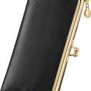 GOIACII Womens Wallet Ladies Vintage Billfold Compact Card Holder Long Zip Clutch Purse with Kiss Lock Black