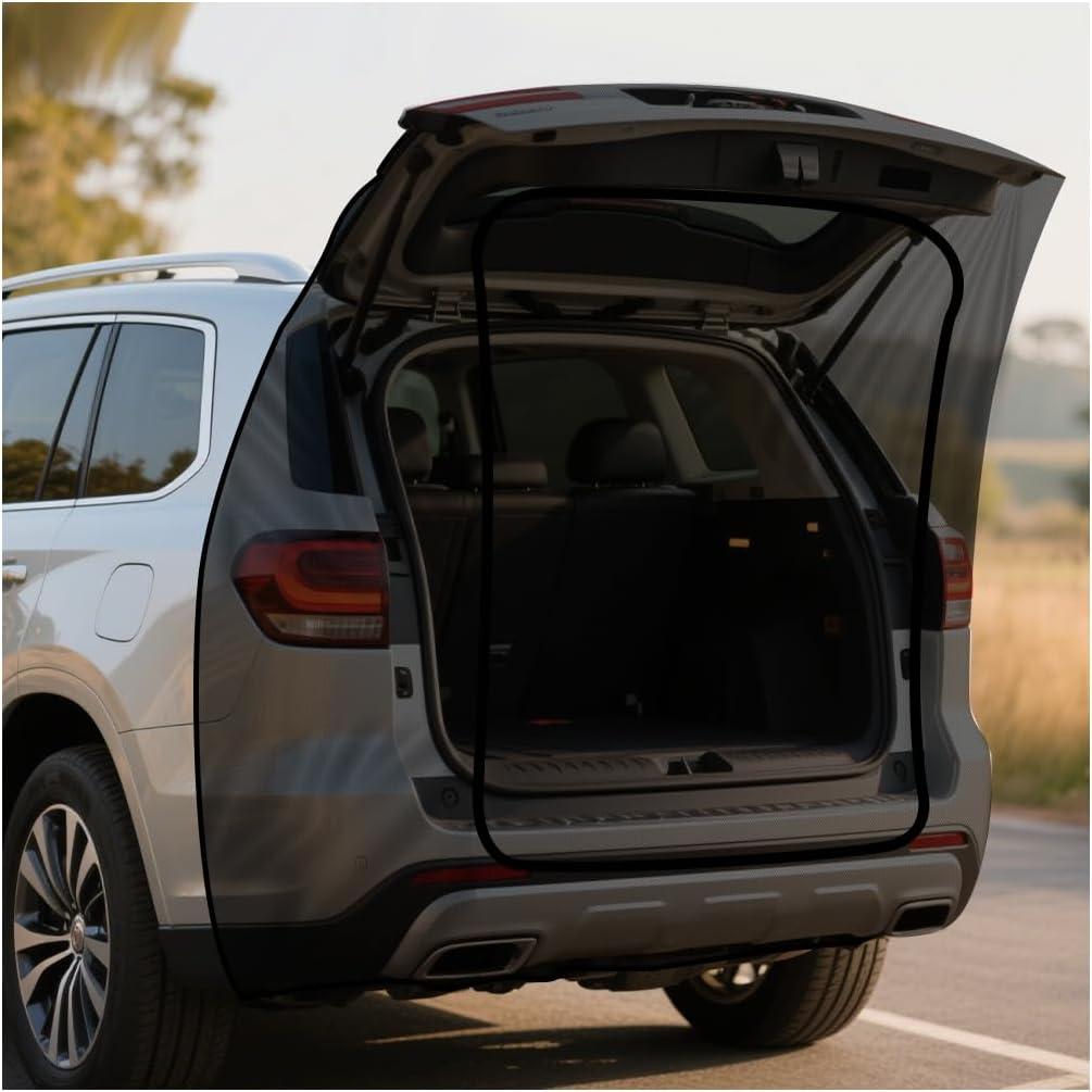Car Camping Tailgate Mesh Screen, Breathable Vehicle Net Tent for Tailgates with U-Shaped Zipper, Auto Rear Shades Protection Accessories, Universal for SUV, Mini Van, MVP
